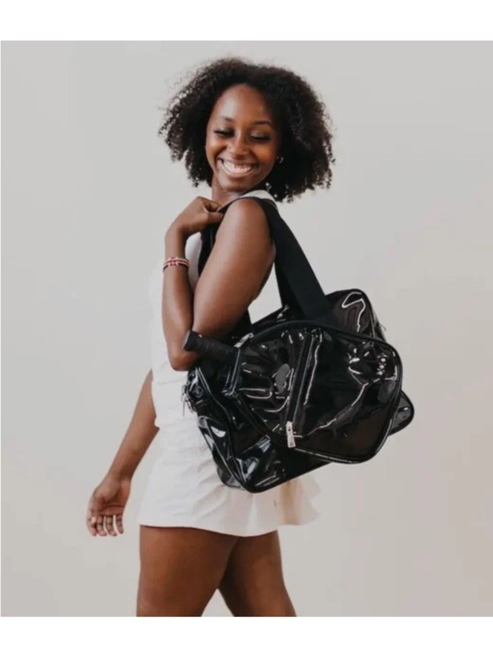 Black Patent Weekend Tote Bag - Stylish Women’s Travel Bag